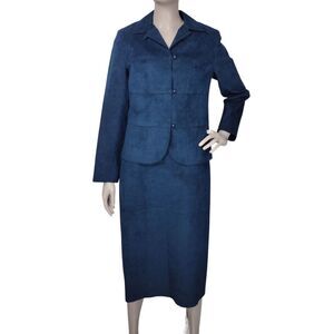 Vintage 70s Amhurst Ultrasuede Navy Pencil Skirt Blazer Suit Two Piece Set Sz 6